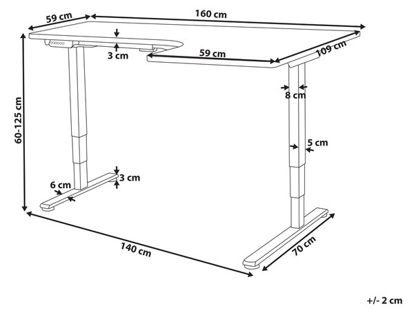 Elektricky nastavitelný rohový psací stůl DESTINES Černá 160 cm 109 cm Pravá