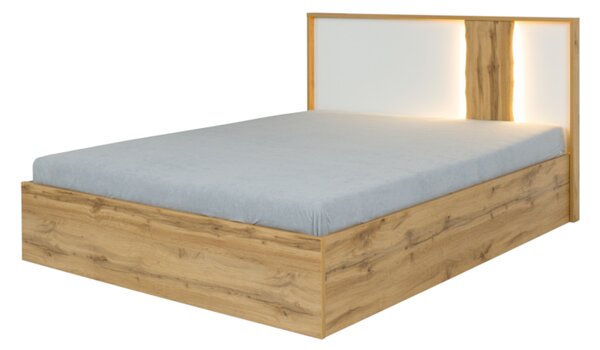 Manželská postel WOOD, 160x200, dub wotan/bílá