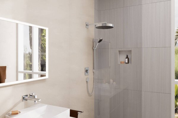Hansgrohe Rainfinity Sprchová sada 130 3jet EcoSmart se sprchovou tyčí S Puro 65 cm, jezdec s tlačítkem Push a textilní sprchová hadice Designflex 160 cm, chrom 28746000