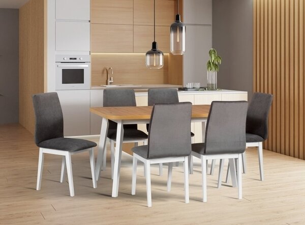 Jídelní sestava DX20 odstín lamina (deska stolu) sonoma, odstín dřeva (židle + nohy stolu) grafit, potahový materiál látka