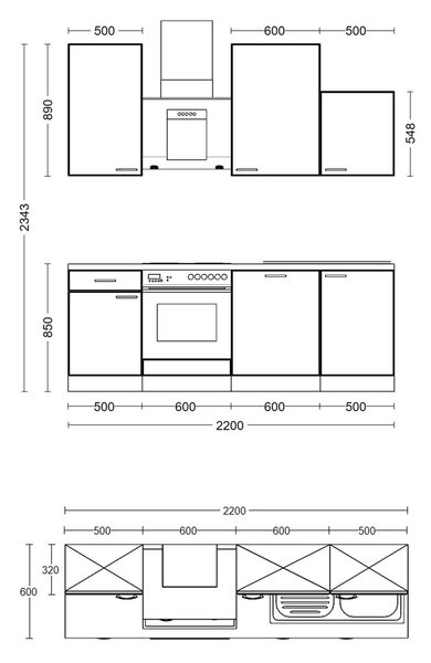 KUCHYŇSKÝ BLOK 220 cm MID.YOU - Online Only kuchyňské linky, Online Only