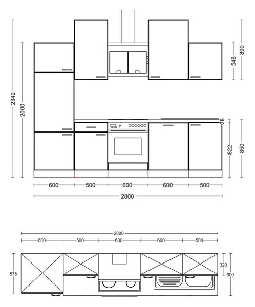 KUCHYŇSKÝ BLOK 280 cm MID.YOU - Online Only kuchyňské linky, Online Only