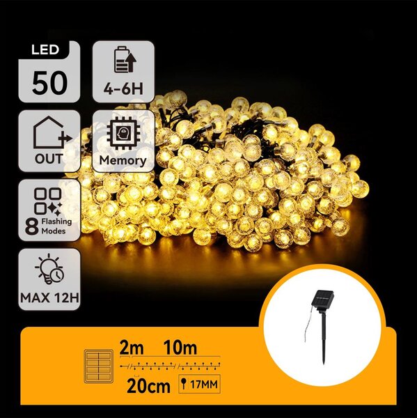 Aigostar - LED Solární dekorační řetěz 50xLED/8 funkcí 12m IP65 teplá bílá