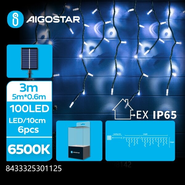 Aigostar - LED Solární řetěz 100xLED/8 funkcí 8x0,6m IP65 studená bílá