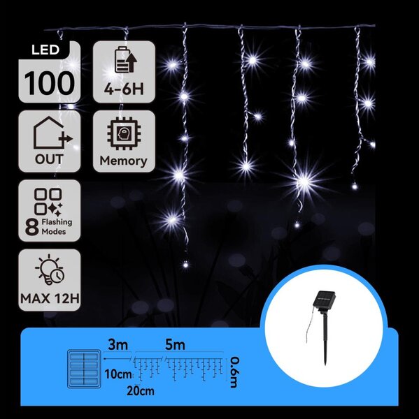 Aigostar - LED Solární řetěz 100xLED/8 funkcí 8x0,6m IP65 studená bílá