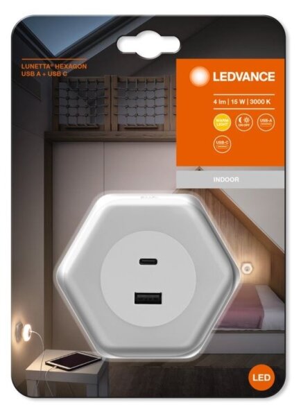 Ledvance - LED Orientační svítidlo do zásuvky s USB LUNETTA LED/15W/230V