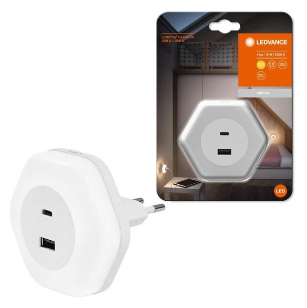 Ledvance - LED Orientační svítidlo do zásuvky s USB LUNETTA LED/15W/230V