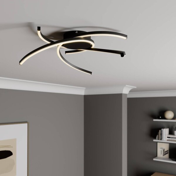 Lindby Katris LED stropní světlo, 58 cm, černé, stmívatelný, Černá, Obývací pokoj / jídelna, Hliník, Moderní