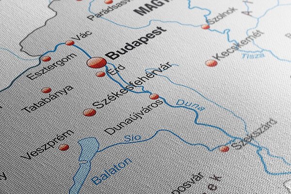 Obraz na korku šedá mapa Maďarska s kontrastom