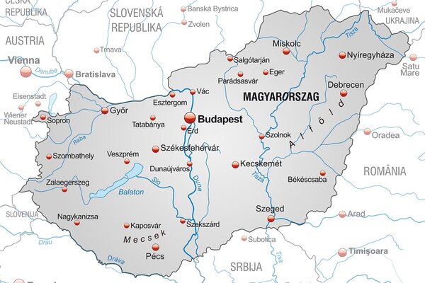 Obraz na korku šedá mapa Maďarska s kontrastom