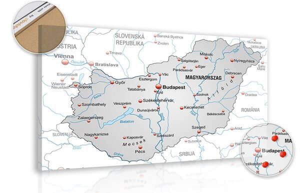 Obraz na korku šedá mapa Maďarska s kontrastom