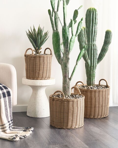 Sada 3 proutěných květináčů PENDULA 33/37/45 cm Přírodní Umělý ratan