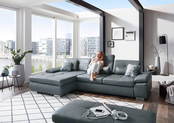 ROHOVÁ SEDAČKA, kůže, šedá Beldomo Premium - Sedací soupravy