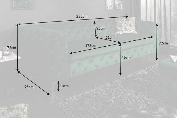 Pohovka MODERN BAROCCO 240 CM smaragdově zelená samet