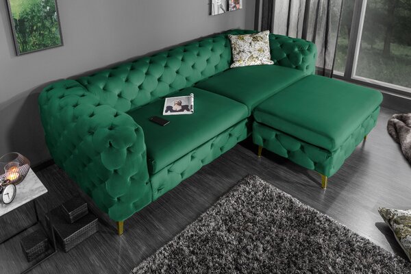Pohovka MODERN BAROCCO 240 CM smaragdově zelená samet