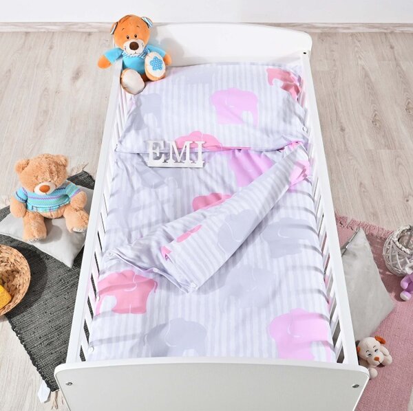 Povlečení dětské sloníky růžové EMI, Dětský set 90x130 + 45x65