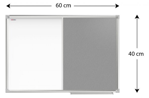 Allboards,Textilní a bílá magnetická tabule COMBI v hliníkovém rámu - 60x40 cm,CO64FS