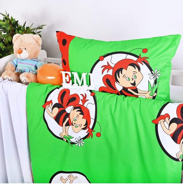 Povlečení dětské bavlněné včelky zeleno-červené EMI, Polštář 45x65