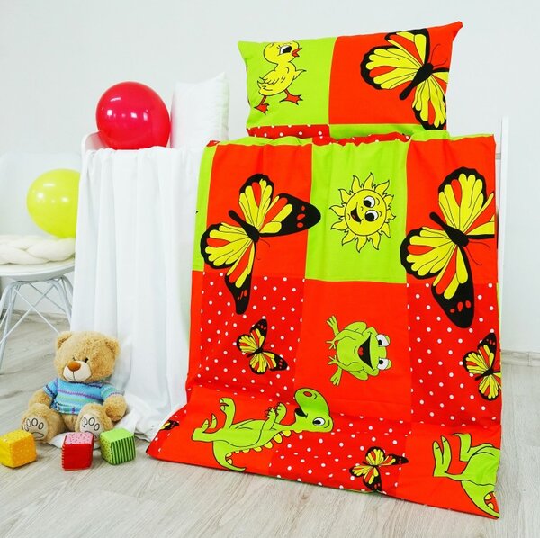 Povlečení dětské bavlněné zvířátka červené EMI, Standardní set jednolůžko obsahuje 1x 140x200 + 1x 70x90