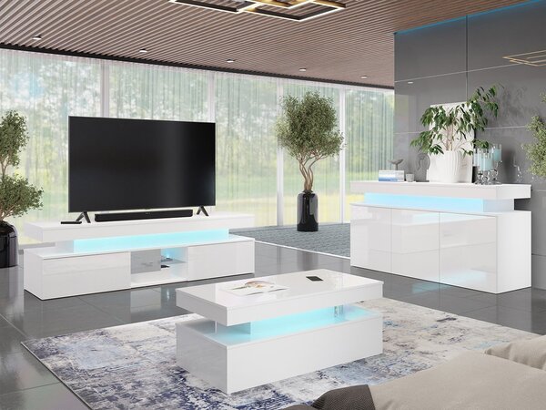 Obývací sestava s LED osvětlením USOA 1 - lesklá bílá / matná bílá