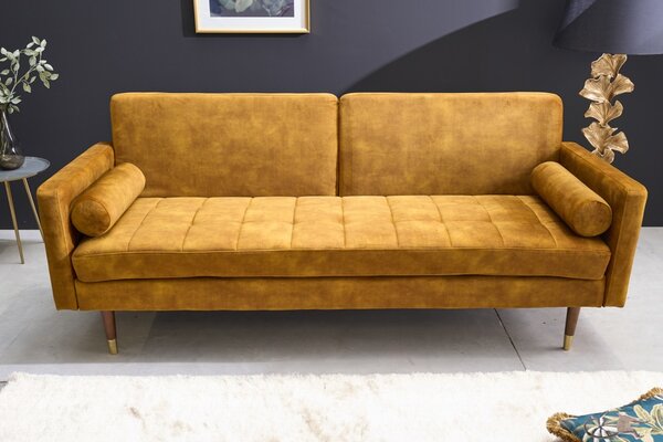 Designová rozkládací sedačka Walvia 196 cm hořčicová žlutá