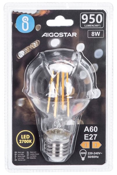 LED Žárovka FILAMENT A60 E27/8W/230V 2700K - Aigostar