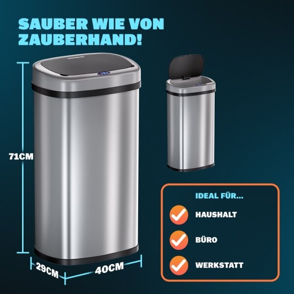 Bezdotykový Jumbo koš 58l stříbrná