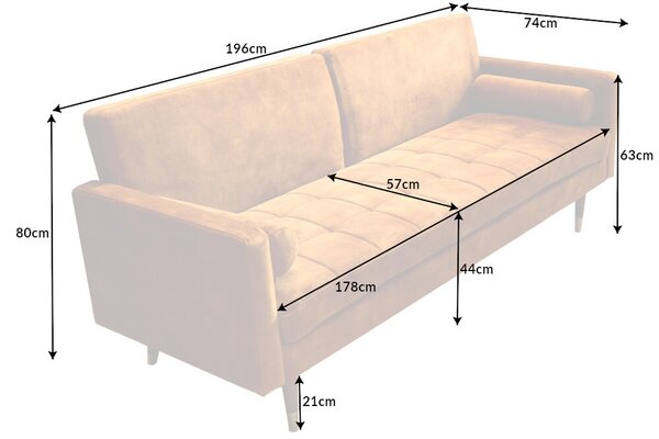 Designová rozkládací sedačka Walvia 196 cm hořčicová žlutá