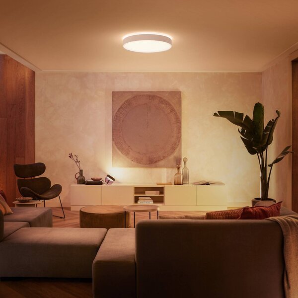 Philips Hue Stropní svítidlo Enrave LED 55,1 cm bílé, stmívatelný, Bílá / opál, Obývací pokoj / jídelna, kov, Moderní