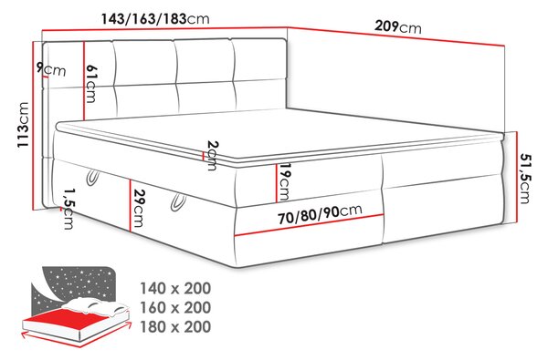 Americká manželská postel 160x200 ZENDER - studená béžová + topper ZDARMA