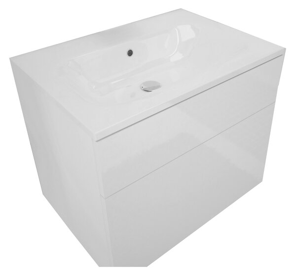 Koupelnová skříňka pod umyvadlo PORTO + umyvadlo, bílá/bílá lesk