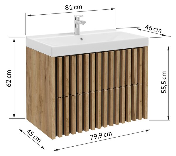 SKŘÍŇKA S UMYVADLEM, černá, barvy dubu, barvy dubu, 81 cm MID.YOU - Koupelnové série, Online Only