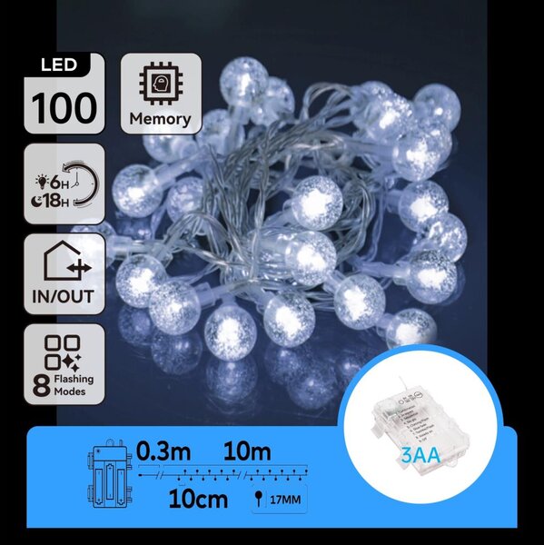Aigostar - LED Venkovní řetěz 100xLED/3xAA/8 funkcí 10,3 m IP44 studená bílá