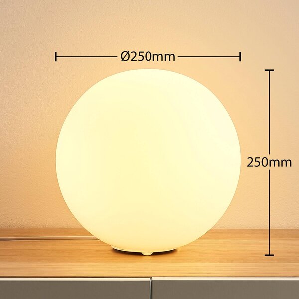 Lindby Stolní lampa Rhona, bílá, opálové sklo, Ø 25 cm, E27, Bílá / opál, Obývací pokoj / jídelna, Sklo, Moderní, Koule