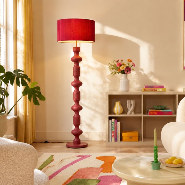Retro stojací lampa švestková s látkovým stínidlem 160 cm - Captain