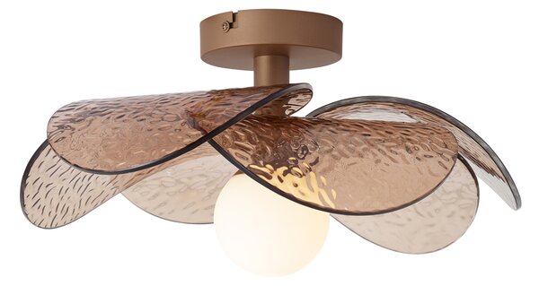 Designové stropní svítidlo tmavě bronzové s jantarovým žebrovaným sklem - Kemner