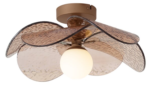 Designové stropní svítidlo tmavě bronzové s jantarovým žebrovaným sklem - Kemner