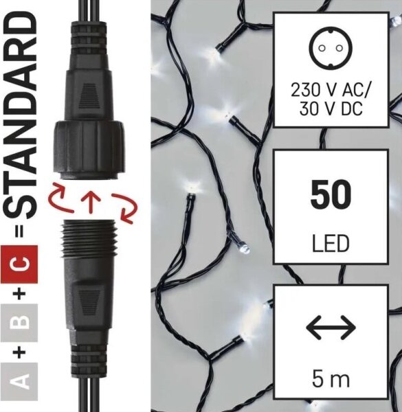 LED Venkovní řetěz 50xLED/5m IP44 studená bílá