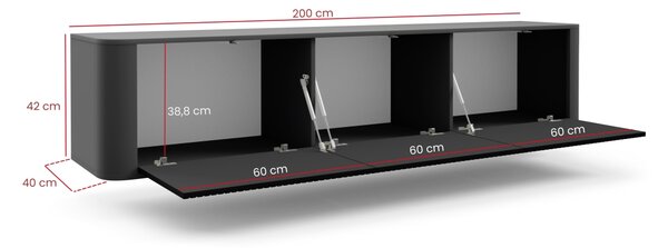 Závěsný TV stolek Trenza 200 cm - Černý