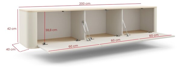 Závěsný TV stolek Trenza 200 cm - Kašmír/dub