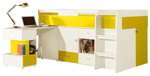 Postel patrová 90x200 s psacím stolem a skříňkami Mobi MO21 - Bílý / žlutý