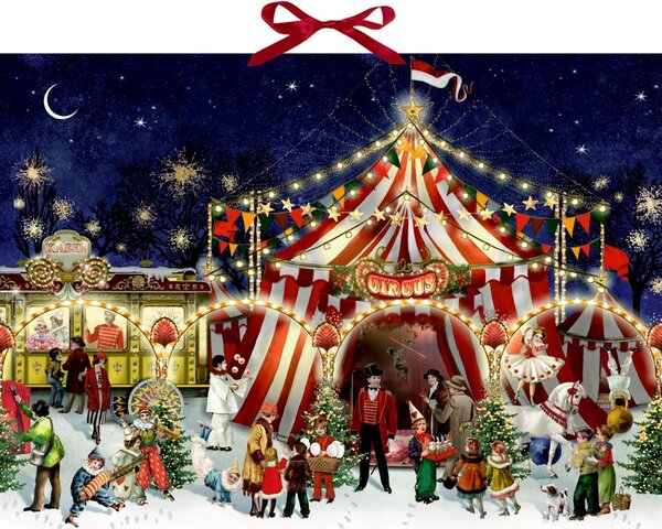 Nástěnný adventní kalendář Vánoční cirkus 52x38 cm