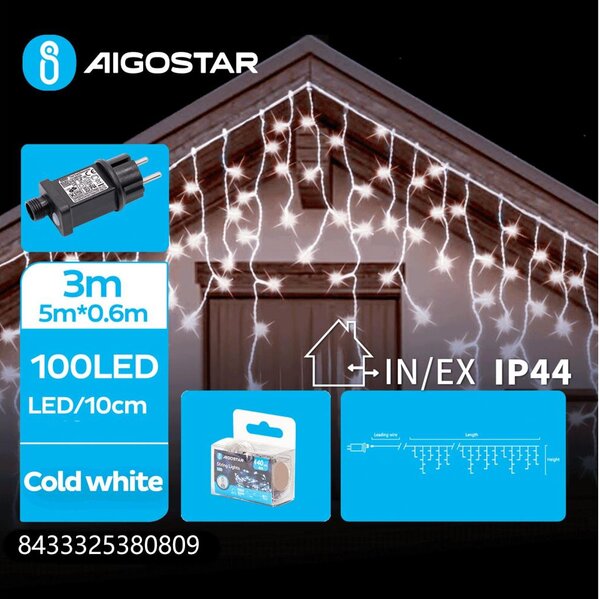 Aigostar - LED Venkovní řetěz 100xLED/8 funkcí 8x0,6m IP44 studená bílá