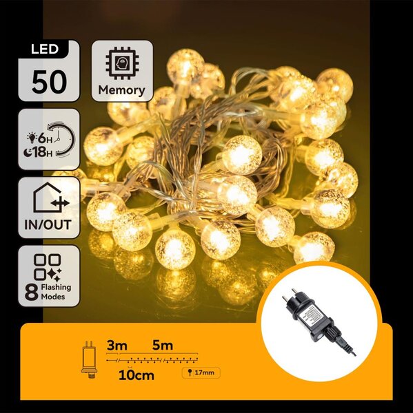 Aigostar - LED Venkovní vánoční řetěz 50xLED/8 funkcí 8m IP44 teplá bílá