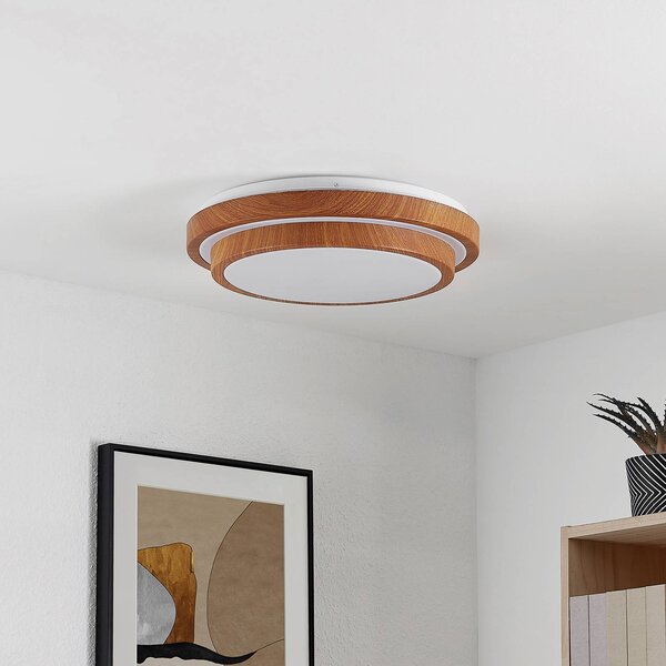 Lindby LED stropní svítidlo Vaako, Ø 41 cm, kov, vzhled dřeva