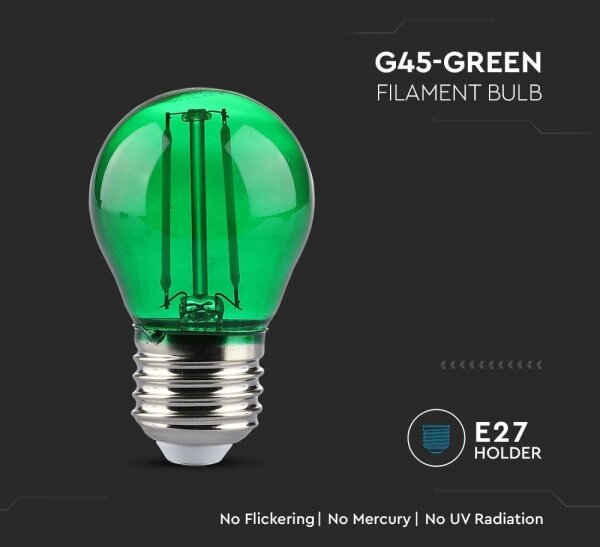 LED Žárovka FILAMENT G45 E27/2W/230V zelená