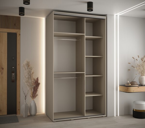 Šatní skříň INDIRA 2 - 130/60 cm, kašmír / stříbrná