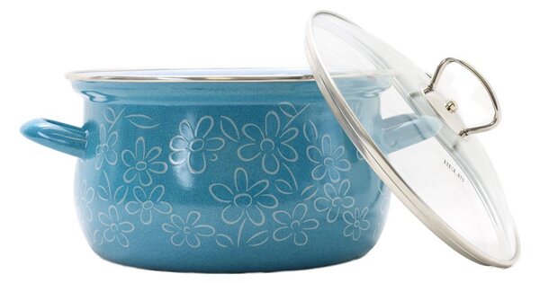 BELIS Smaltovaný hrnec se skleněnou poklicí ø 16 cm - 2 l - FLOWER - 51016-155DDF05