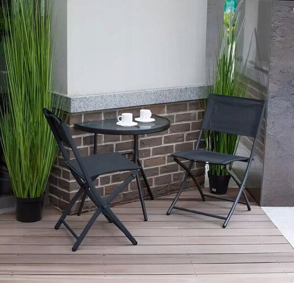 MultiGarden SC-090 Půlkruhový skleněný zahradní stolek, 70 × 64 × 43 cm, černý