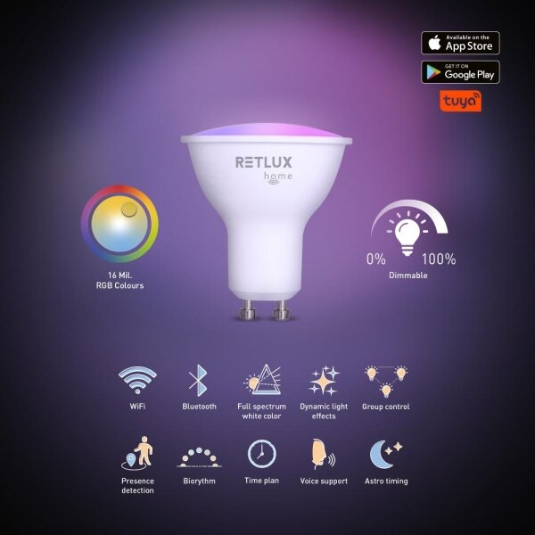 Retlux - LED RGBW Stmívatelná žárovka MR16 GU10/4,5W/230V 2700-6500K Wi-Fi Tuya
